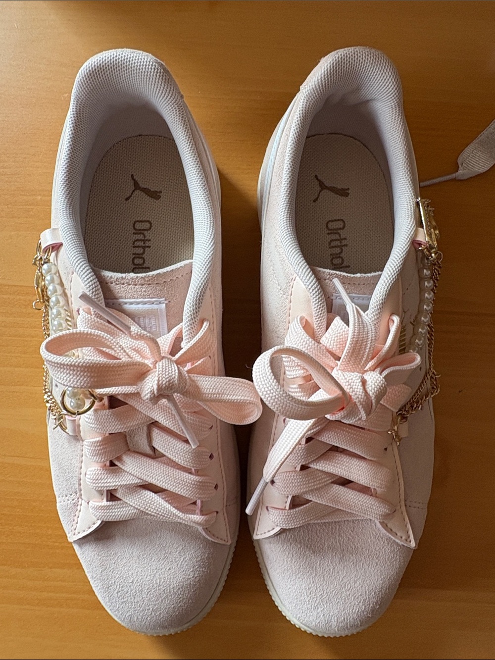 Puma Pink Women's Lace-Up Sneakers with Chain & Pearl Accent